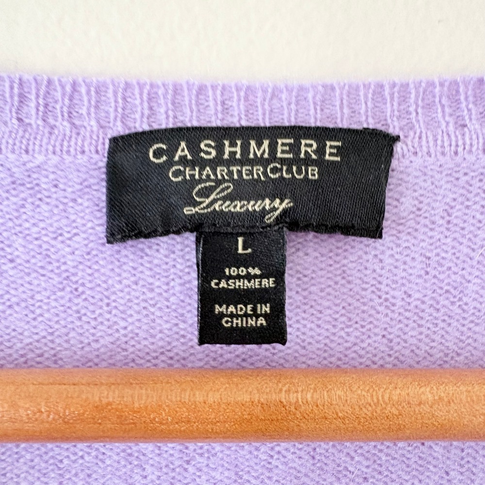 Charter Club Sweater V-Neck Cashmere Large Purple Luxury Knit Long Sleeve - Picture 5 of 7